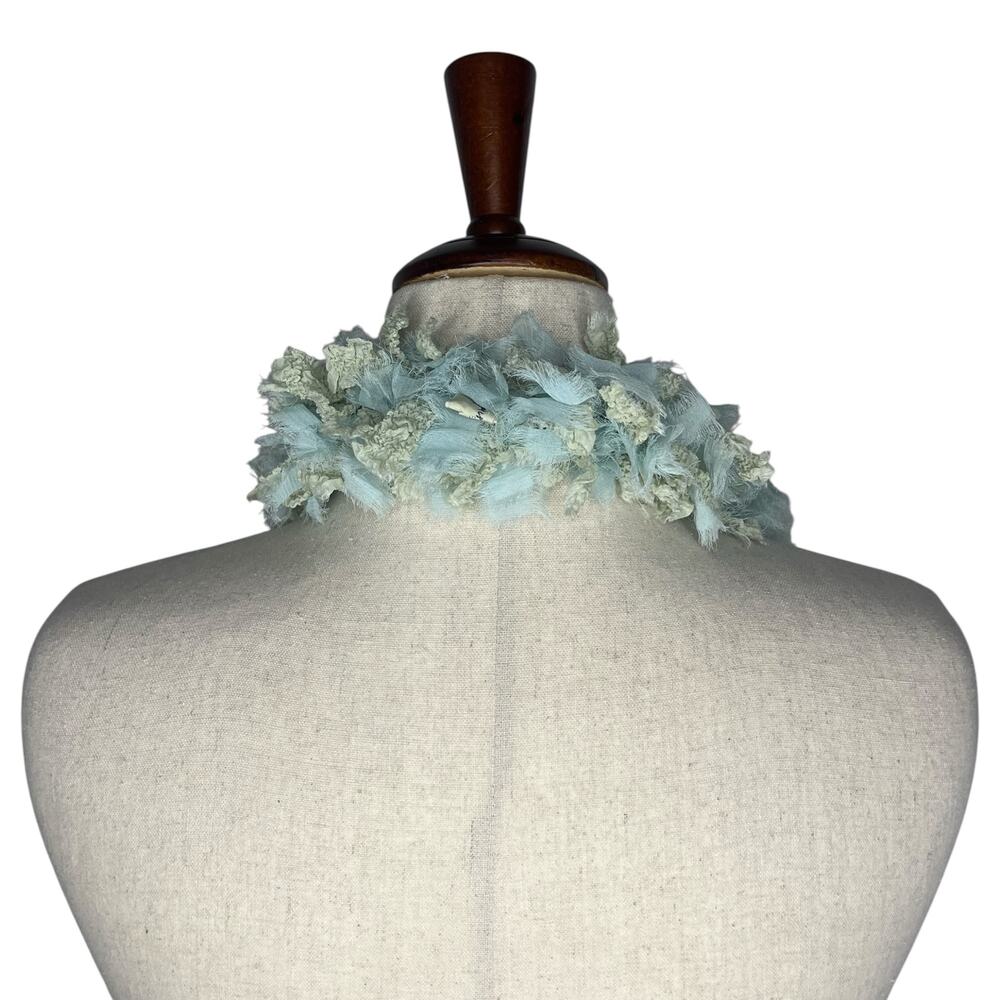 Georgina Von Etzdorf Womens Scarf 27" Blue Lei Garland Ruffle Gold Disc England - Picture 4 of 9